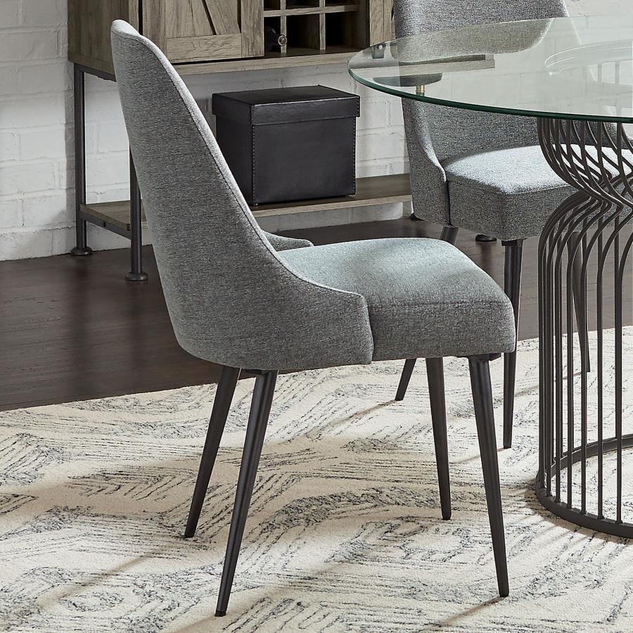 Alan Fabric Upholstered Dining Side Chair (Set of 2) – Mid-Century Modern Armless Design with Gunmetal Legs and Grey Textured Cushions