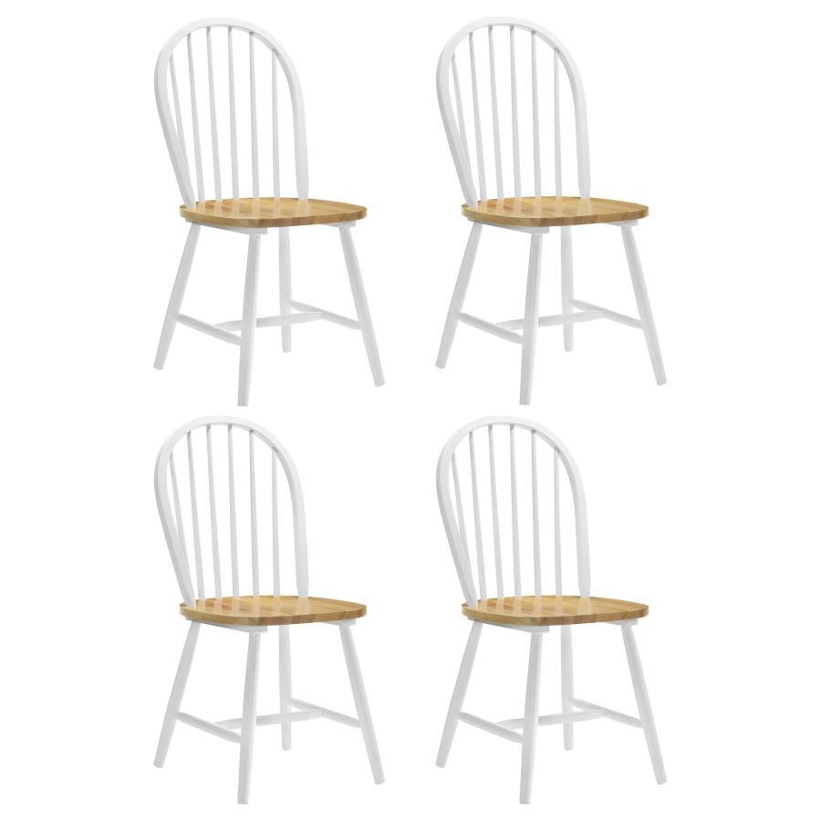Cinder Wood Dining Side Chair Set of 4 – White and Natural Brown Two-Tone Finish, Windsor-Style Spindle Back, Farmhouse & Transitional Dining