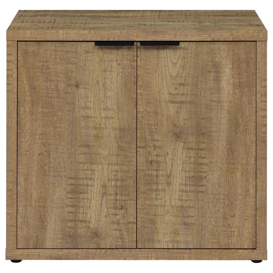 Pepita 2-Door Engineered Wood Accent Cabinet – Mango Brown Finish, Rustic Industrial Design, Adjustable Shelves, Central Divider, Compact Storage