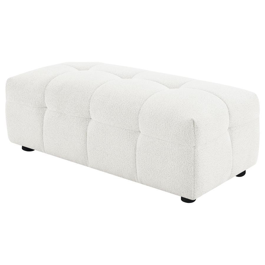 Everly Boucle Upholstered Rectangular Ottoman in White – Modern Plush Accent Furniture for Living Room, Extra Seating, Footrest & Lounging Comfort