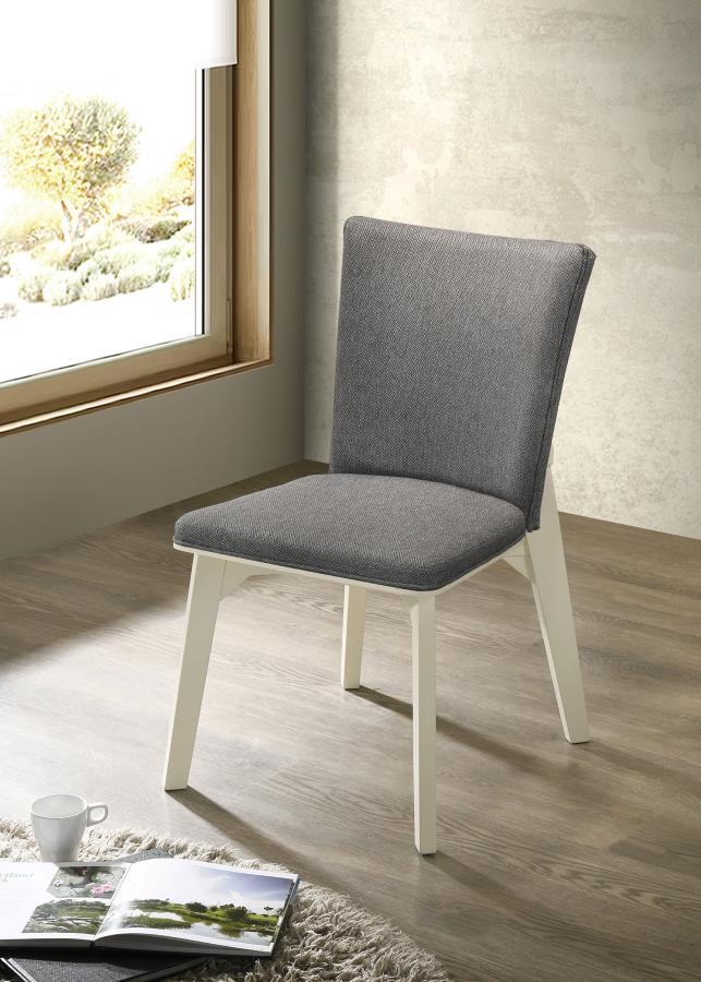 Biloxi Upholstered Dining Side Chair Set of 2 – Gray Fabric, Plush Cushioning, White Angular Base, Modern Contemporary Seating for Kitchen or Dining Room