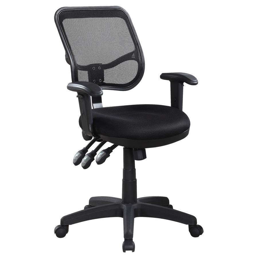 Rollo Upholstered Adjustable Ergonomic Office Chair – Black Mesh Back, Breathable Comfort, Swivel Base with Casters for Home or Business Workspace