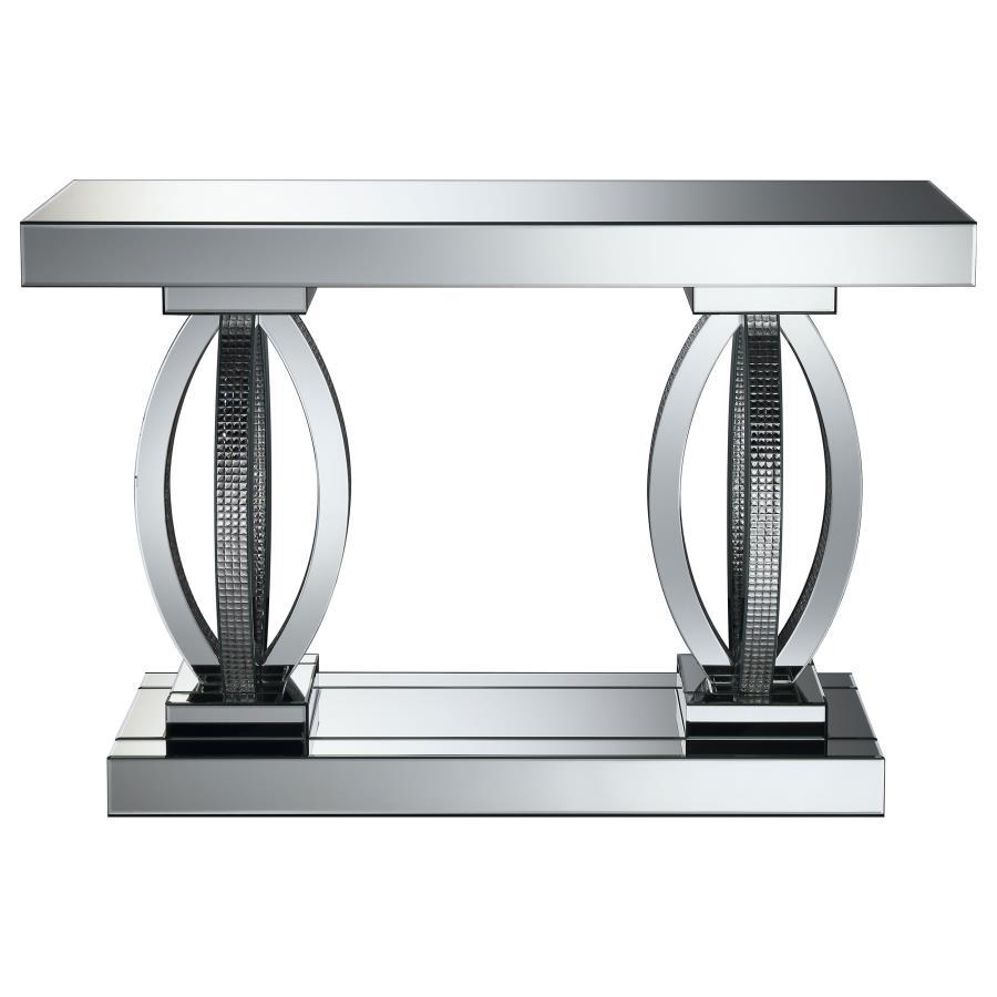 Amalia Mirrored Acrylic Entryway Sofa Console Table – Silver Finish with Crystal Accents, Modern Glam Design, Ideal for Hallways & Living Rooms
