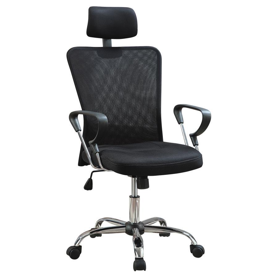Stark Upholstered Adjustable Mesh Office Desk Chair – Breathable Black Mesh, Curved Armrests, Headrest, Swivel Base with Casters, Modern Ergonomic