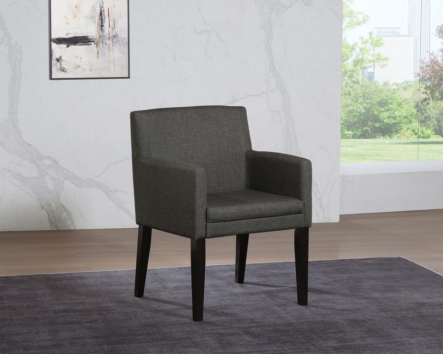 Catherine Set of 2 Upholstered Dining Arm Chairs in Charcoal Gray Fabric with Cushioned Arms, Mid-Century Modern Style for Comfortable Dining