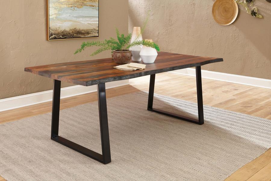 Ditman Live Edge Dining Table – Gray Sheesham Wood, Rectangular Top, Black Metal Base, Open Design, Seats 6, Modern Rustic, Durable Dining Table