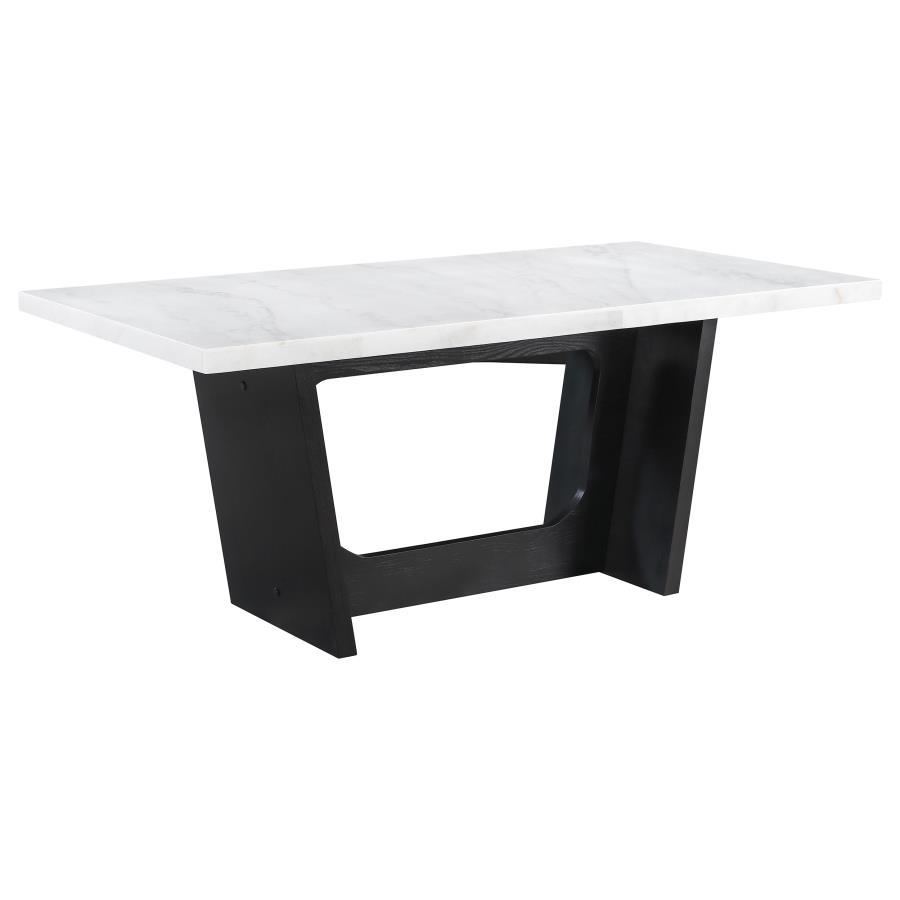 Osborne Marble Top Dining Table – Mid-Century Modern, Rustic Espresso Finish, Flared Legs, Durable Wood Construction, 72" x 38" x 30.25"