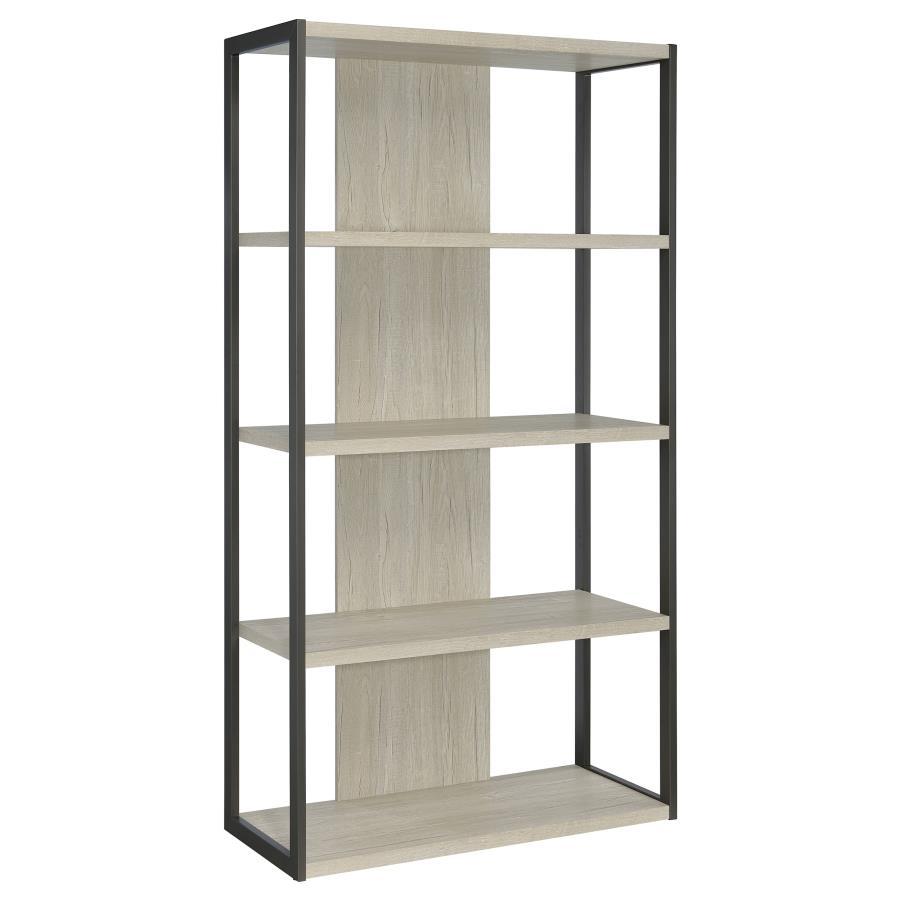 Loomis 72" 4-Shelf Bookshelf – Contemporary Whitewashed Gray Finish with Bold Frame, Open Storage for Books, Decor, and Home Accessories