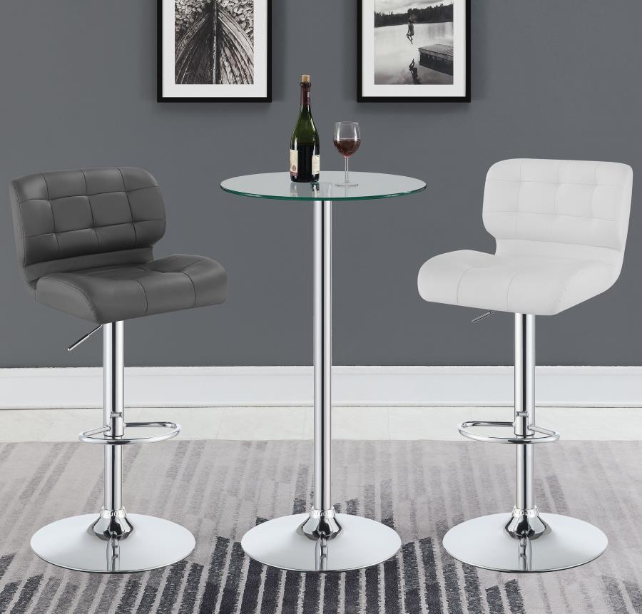 Abiline Round Glass Top Bistro Bar Table – Chrome Pedestal, Tempered Glass Surface, Sleek Contemporary Design, Ideal for Kitchen or Lounge