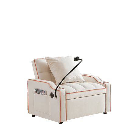 Convertible Velvet 3 In 1 Sofa Bed With Adjustable Sleeper Chair And Multi Pockets