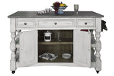 Stone - Kitchen Island With 3 Drawer / 2 Doors / 4 Shelves And Casters - Antiqued Ivory / Weathered Gray