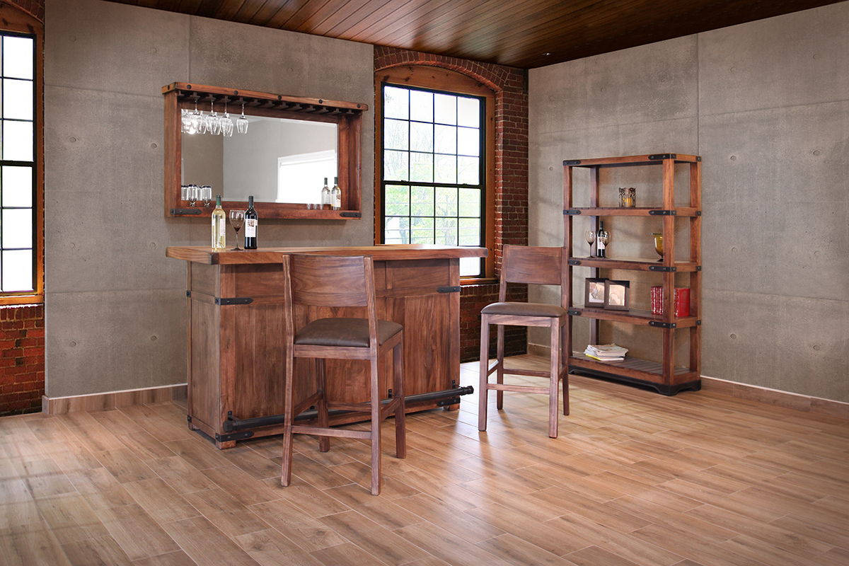 Parota - Mirror Bar With Glass Holders And Shelf - Cinnamon Brown