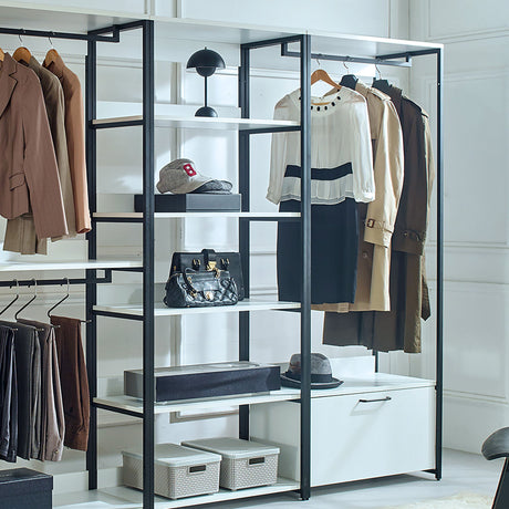 Fiona - Freestanding Walk In Wood Closet System & Metal Frame Melamine - White