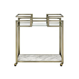 Neilo - Kitchen Cart - Clear Glass, Faux Marble & Wire Brass Finish
