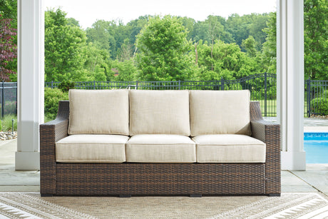 Wellingtons Peak - Beige / Dark Brown - Sofa With Cushion