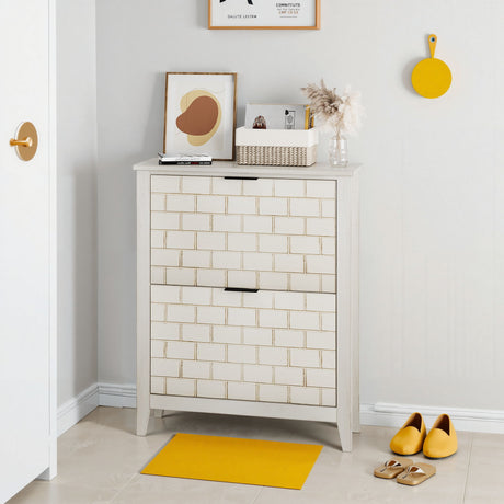 Retro Shoe Storage Cabinet, Mid Century Vintage Freestanding With 2 Flip Drawers, Suitable For Entryway - Retro White / White / Vintage