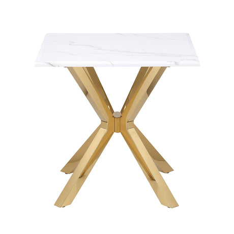 Visalia - Faux Marble Top Stainless Steel End Table - Gold