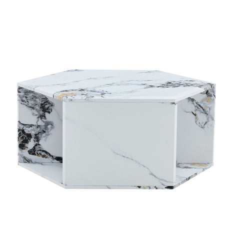 Hexagonal Coffee Table With Characteristic Pattern Stickers And Multi-Hole Design For Extra Storage