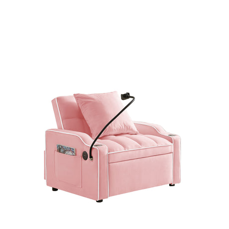Convertible Velvet 3 In 1 Sofa Bed With Adjustable Sleeper Chair And Multi Pockets