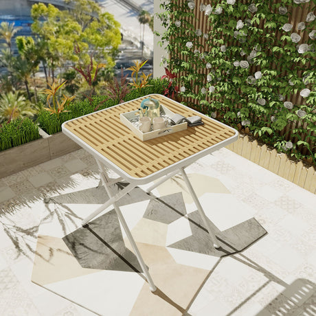 Modern Folding Square Table, Water Proof And Wear Resistant - Apricot / White