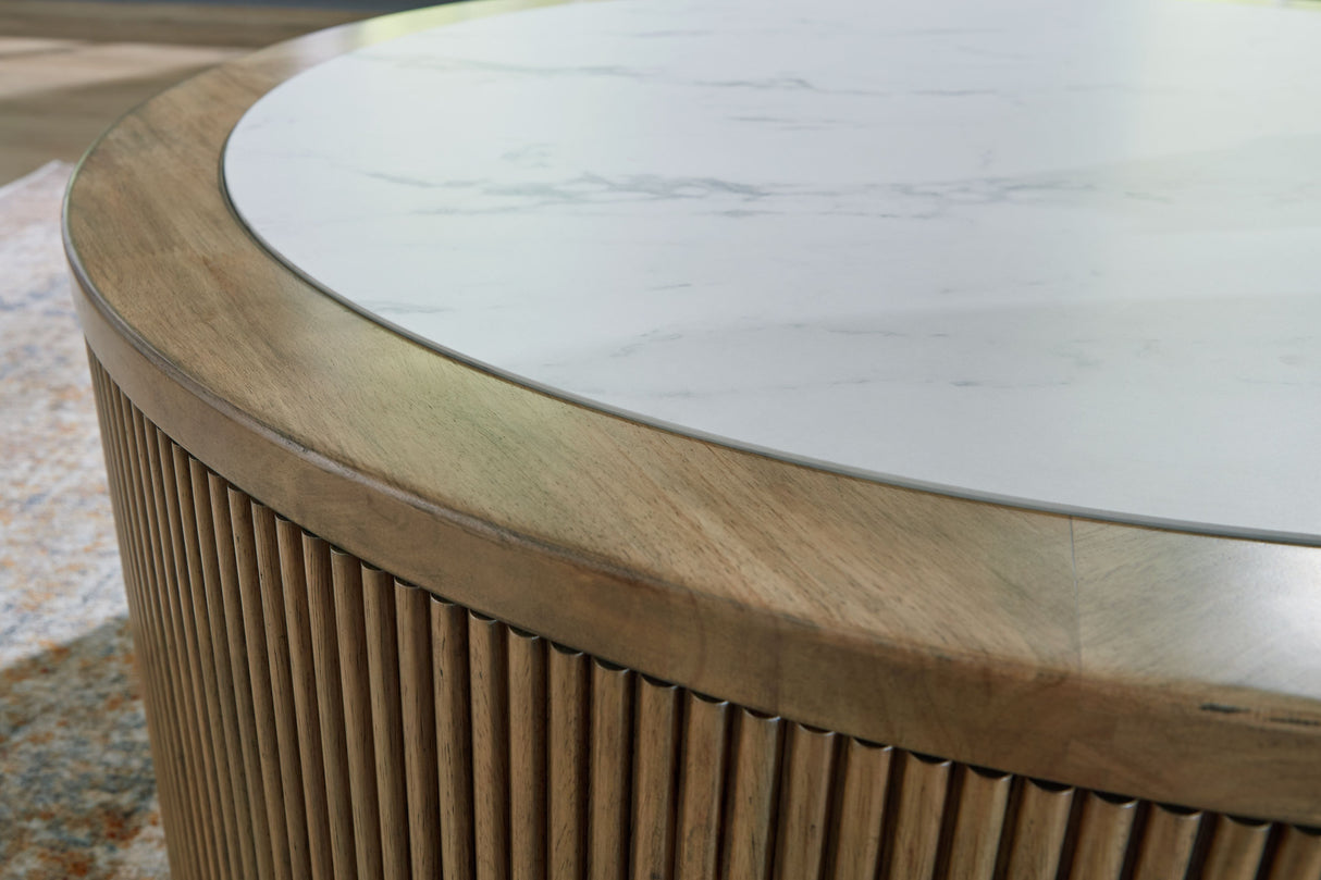 Camdill - Light Brown / White - Round Cocktail Table