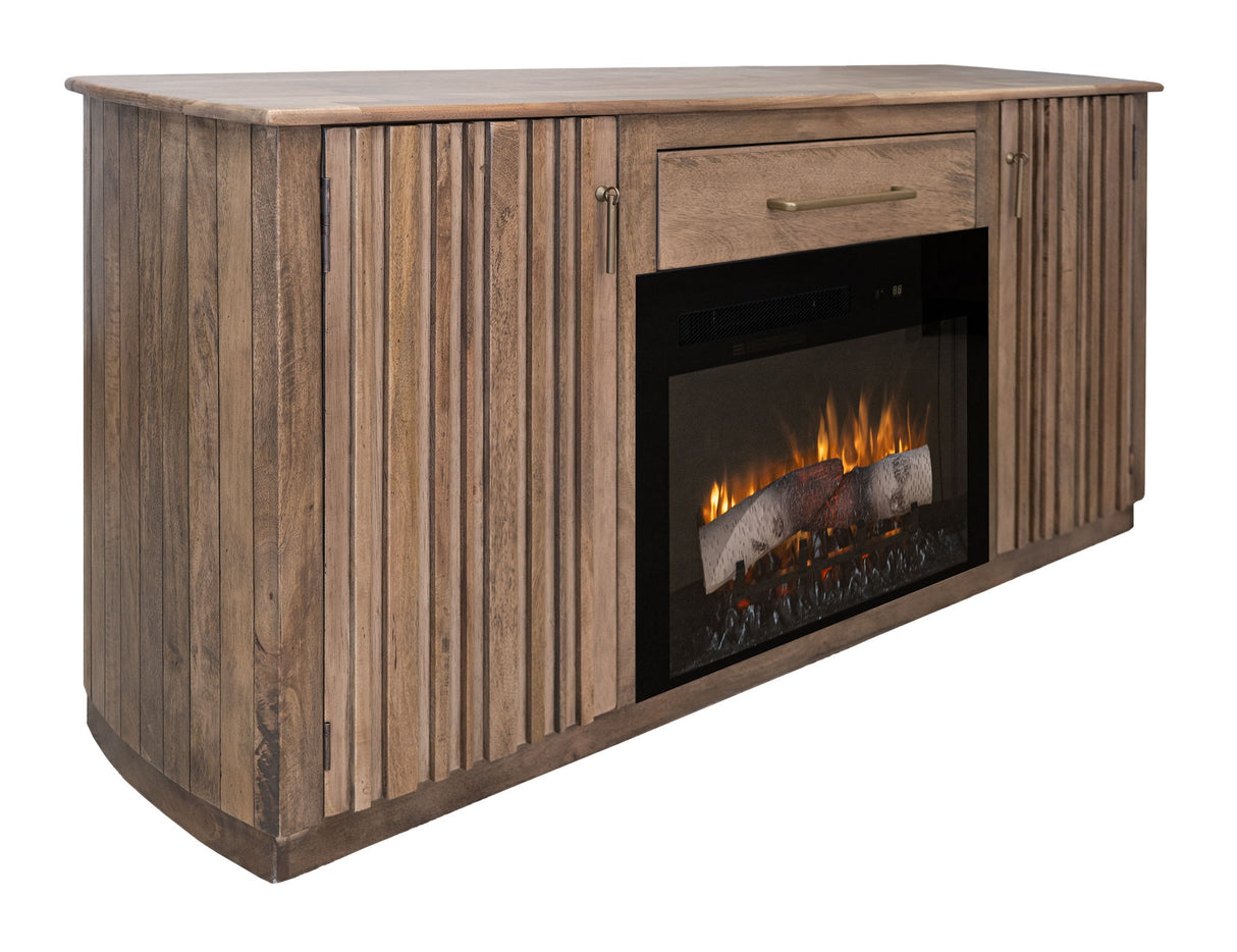 Mezquite 1 Drawer 2 Doors Fireplace TV Stand Solid Mango and Melina Wood Mezquite Brown with Electric Fireplace Features