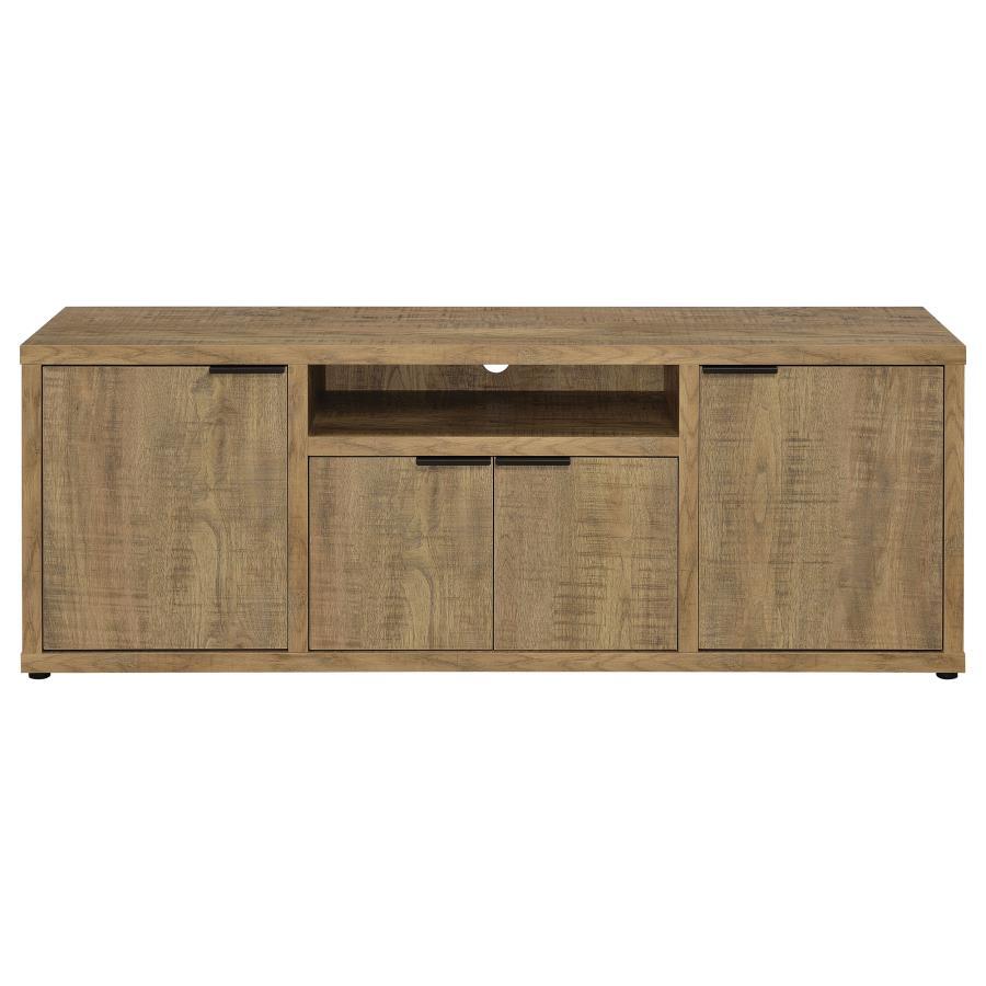 Tabby 4-Door Engineered Wood TV Stand in Mango – Farmhouse Style, Ample Storage, Center Shelf for Media Components, Gaming, and Electronics