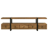 Otto 5-Drawer Mango Wood TV Stand Media Console in Brown with Gunmetal Legs, Floating Shelf, Contemporary Storage for TVs up to 75", Modern Living Room