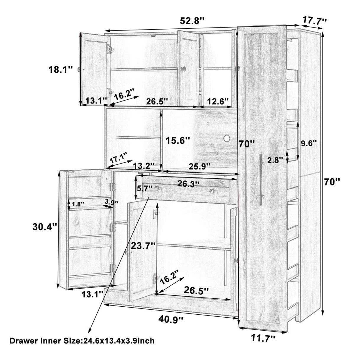 Large Kitchen Pantry Storage Cabinet Cupboard With Pull Out Side Cabinet