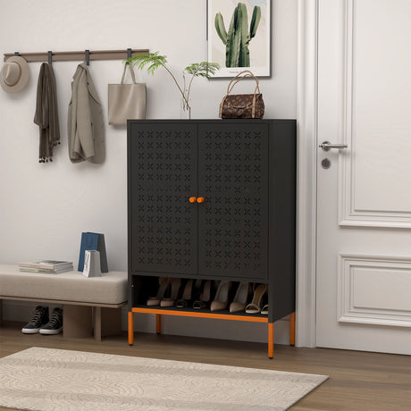 Gjg Hua - Shoe Cabinet With Ergonomic Steel Handle And Breathable Butterfly Door - Black
