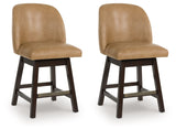 Neymorton - Dark Grayish Brown - Upholstered Swivel Faux Leather Barstool (Set of 2)