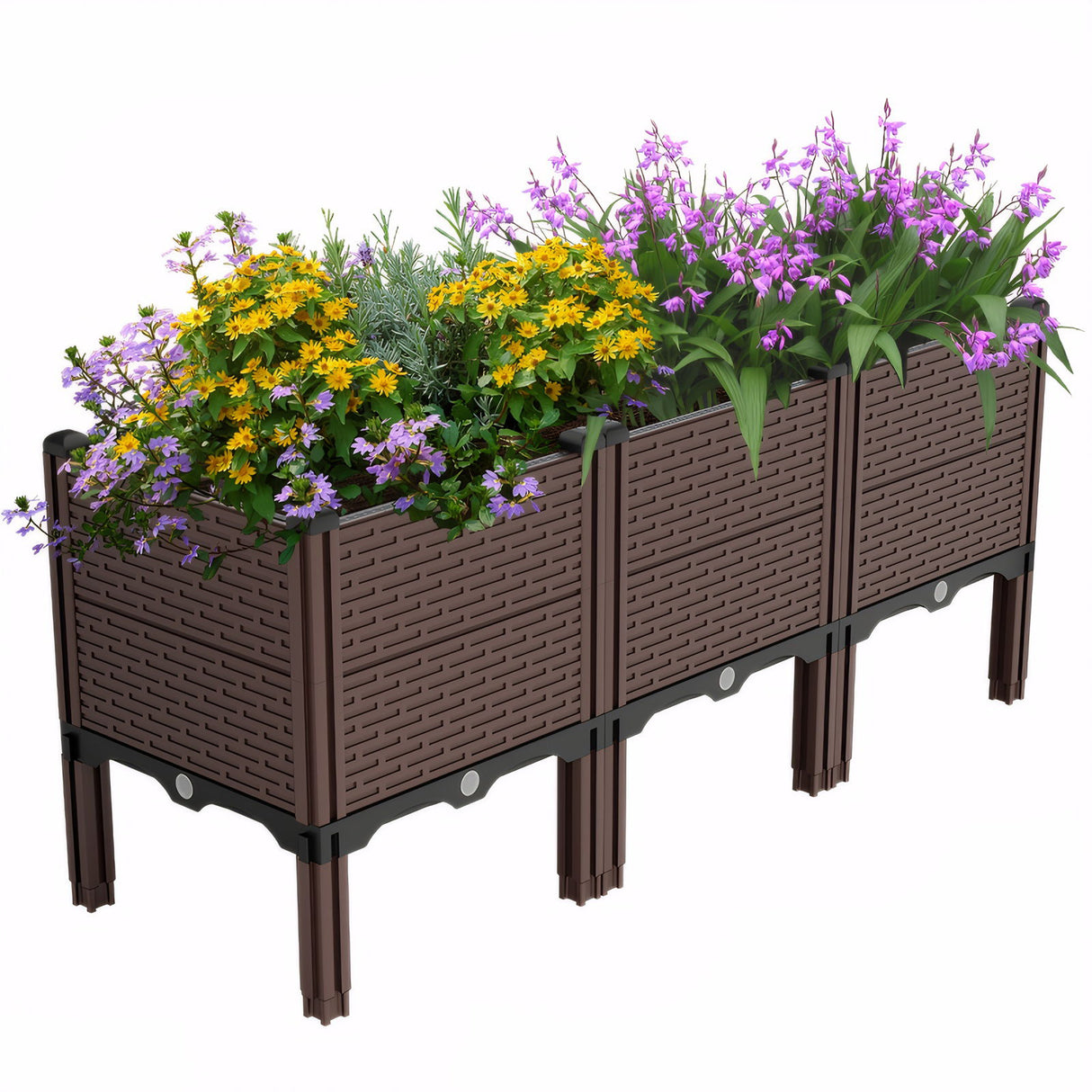 Raised Garden Beds Outdoor, Polypropylene Planter Boxes Outdoor For Vegetables, Flowers, Herbs, Garden Box With Drain Outlet, Heat And Frost Resistant Planters - Black / Brown