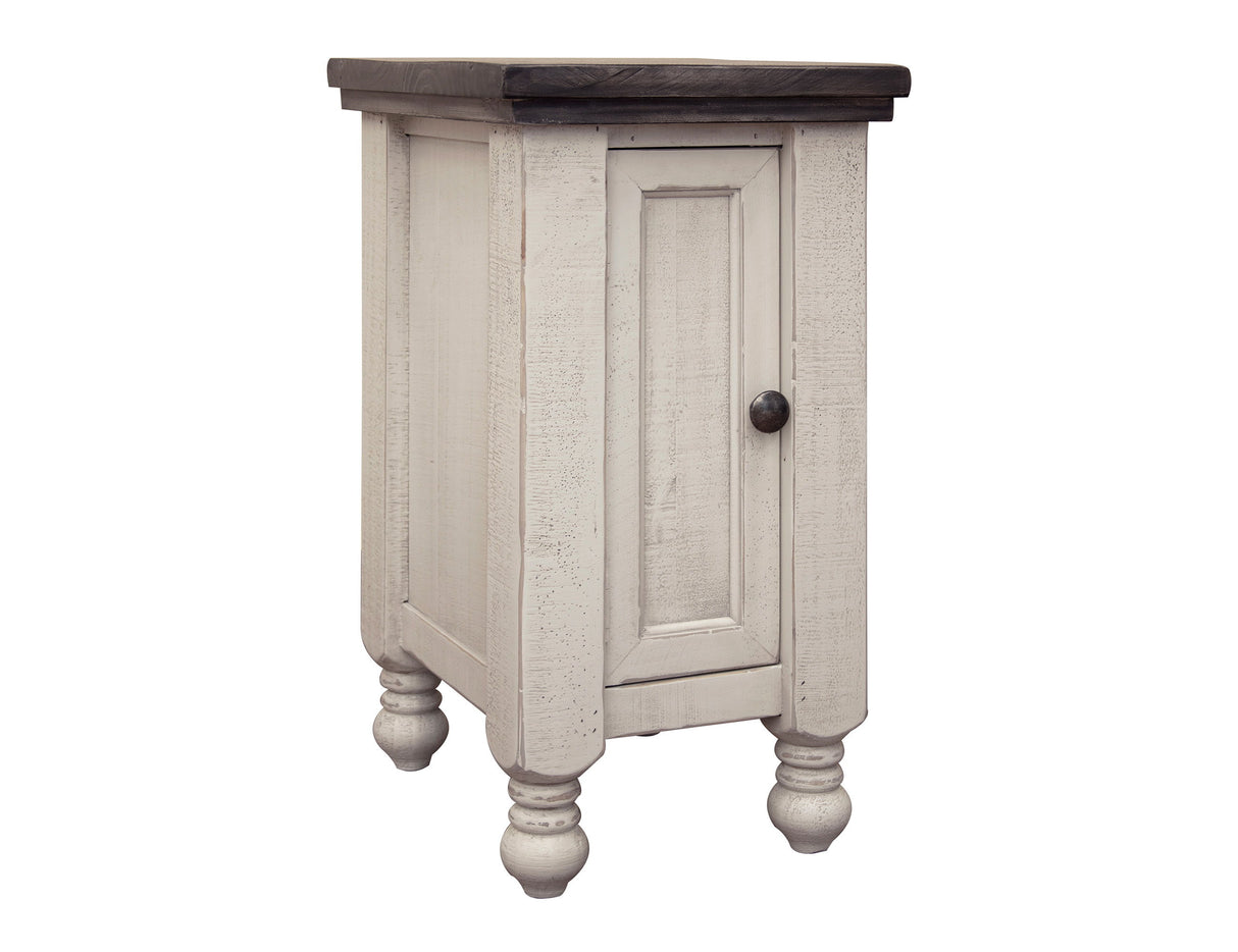 Stone - Chairside Table With 1 Door - Antiqued Ivory / Weathered Gray