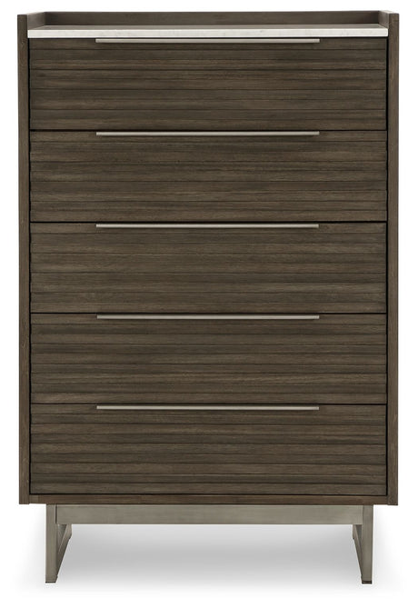 Arkenton - Grayish Brown / White - Five Drawer Chest