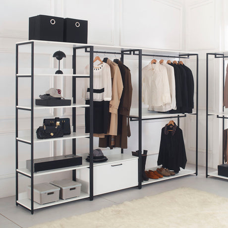 Fiona - Freestanding Walk In Wood Closet System With Metal Frame Melamine - White