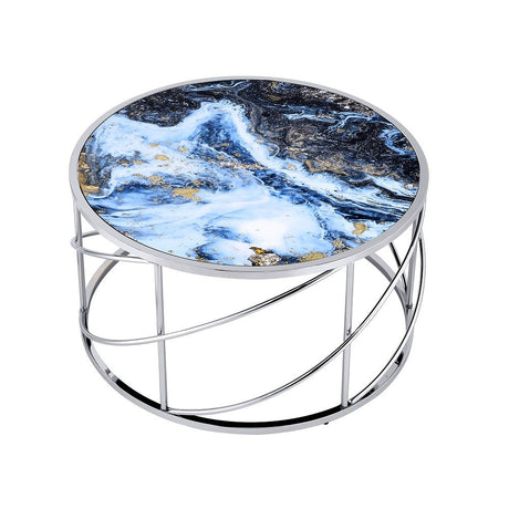 Lyda - Coffee Table - Blue Marble Print & Chrome