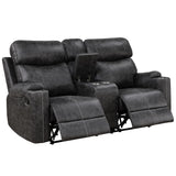 Hirah - Motion Loveseat With Console & USB Port - Dark Gray Polish Microfiber