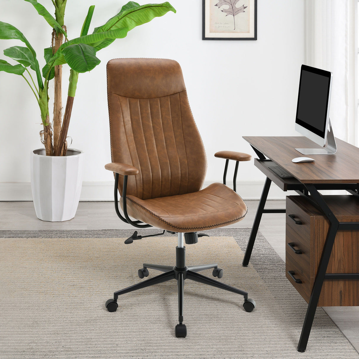 Ranger - Upholstered Adjustable Home Office Desk Chair- Brown