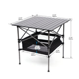 Folding Outdoor Table With Carrying Bag, Lightweight Aluminum Roll-Up Square Table For Indoor, Outdoor Camping, Picnics, Beach, Backyard, Bbq, Party, Patio - Black