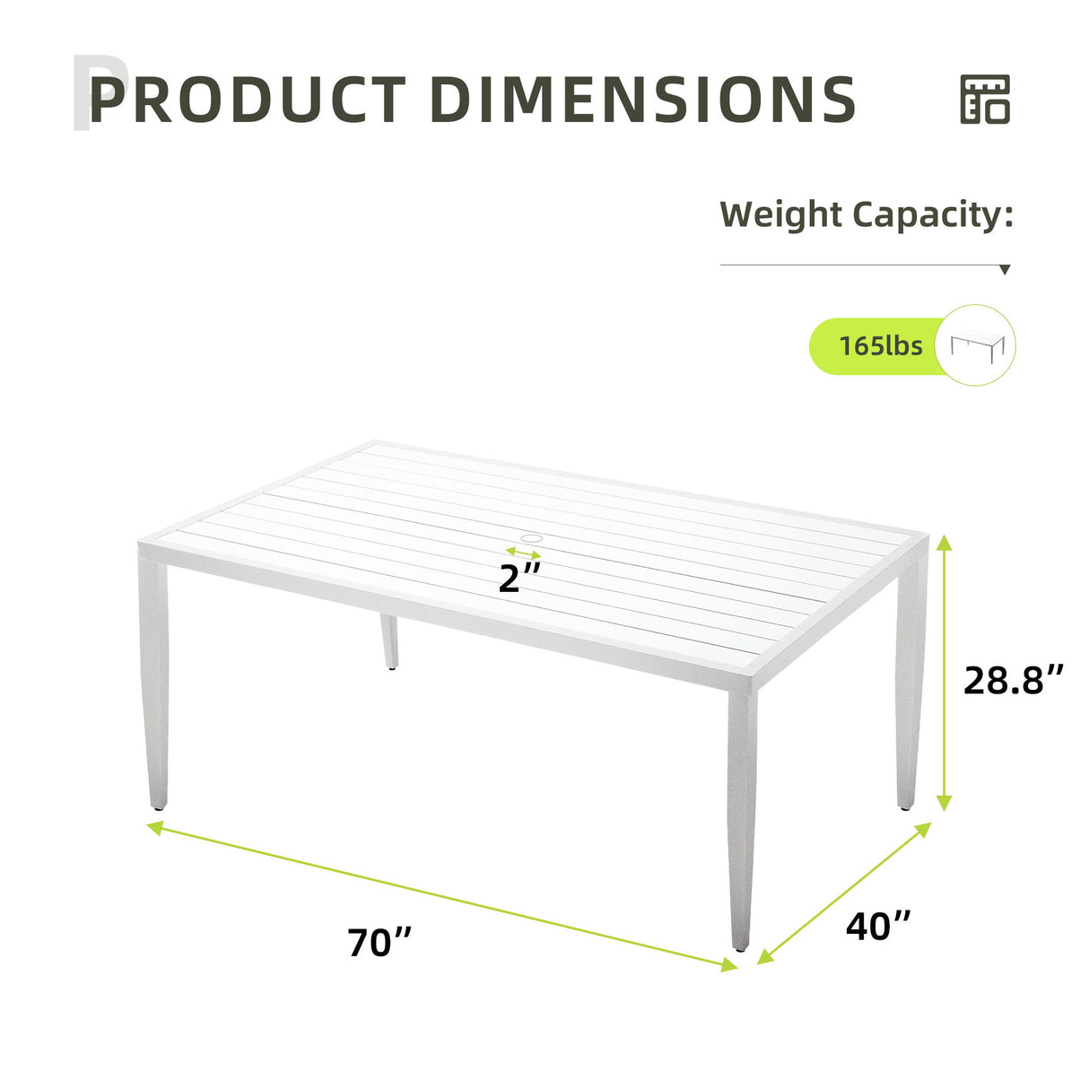 Outdoor Patio Dining Table With Tapered Feet & Umbrella Hole