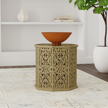 Torres - Octagonal Solid Mango Wood Side Table - Natural Brown