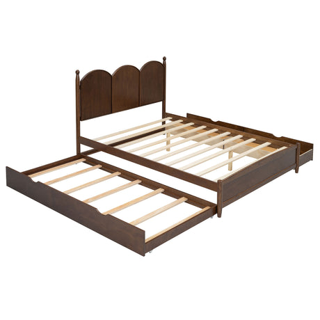 Queen Size Platform Bed With With 2 Big Drawers, Twin Long Size Trundle - Walnut