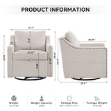Linen Fabric 360° Swivel Accent Chair With Upholstered Back Pillow And Rivet Armrest