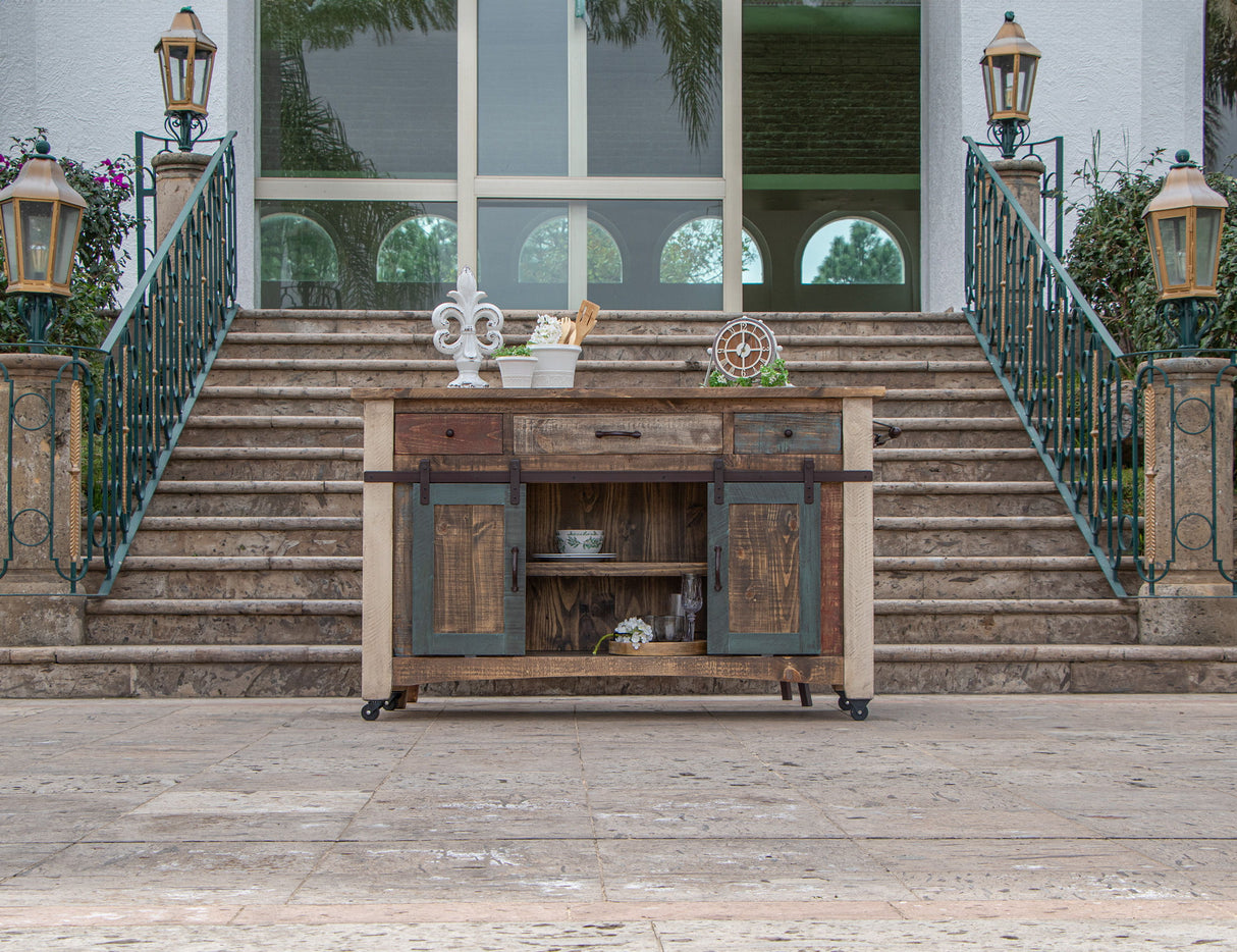 Antique - 2 Drawers Kitchen Island - Multicolor