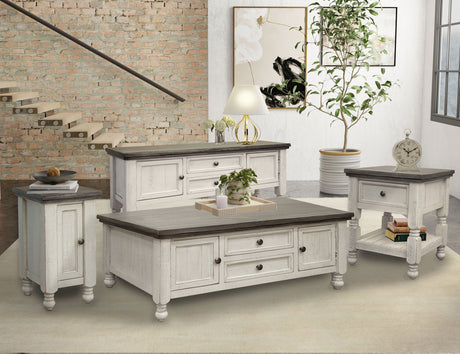 Stone - Cocktail Table With 4 Drawers - Antiqued Ivory / Weathered Gray