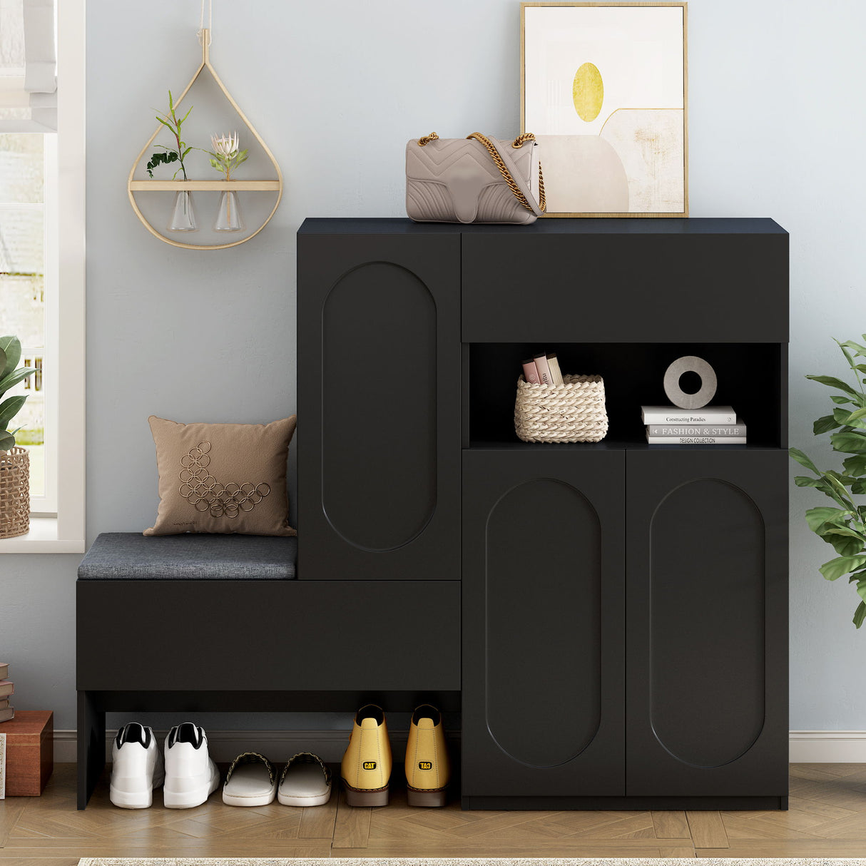 Elegant 2 In 1 Shoe Cabinets With Soft Cushion Versatile Shoe Rack Organizer With Adjustable Shelves