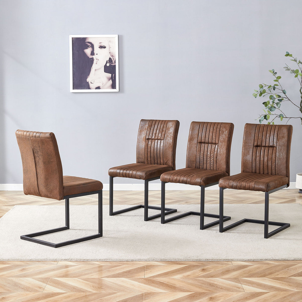 Ergonomic Technology Fabric Dining Chairs With Black Metal Legs, Comfortably Simple Design, (Set of 4) - Brown