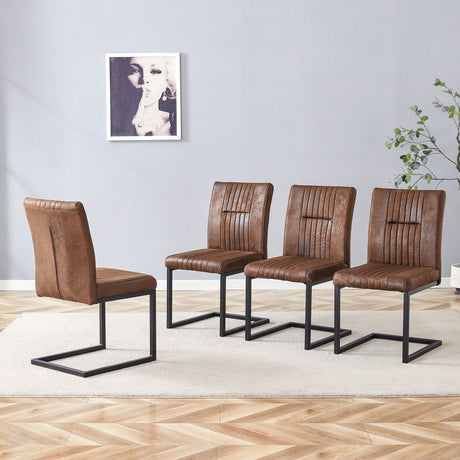 Ergonomic Technology Fabric Dining Chairs With Black Metal Legs, Comfortably Simple Design, (Set of 4) - Brown