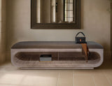 White Balam - Wooden Bench With Fabric Cushioned Seat - Ivory White