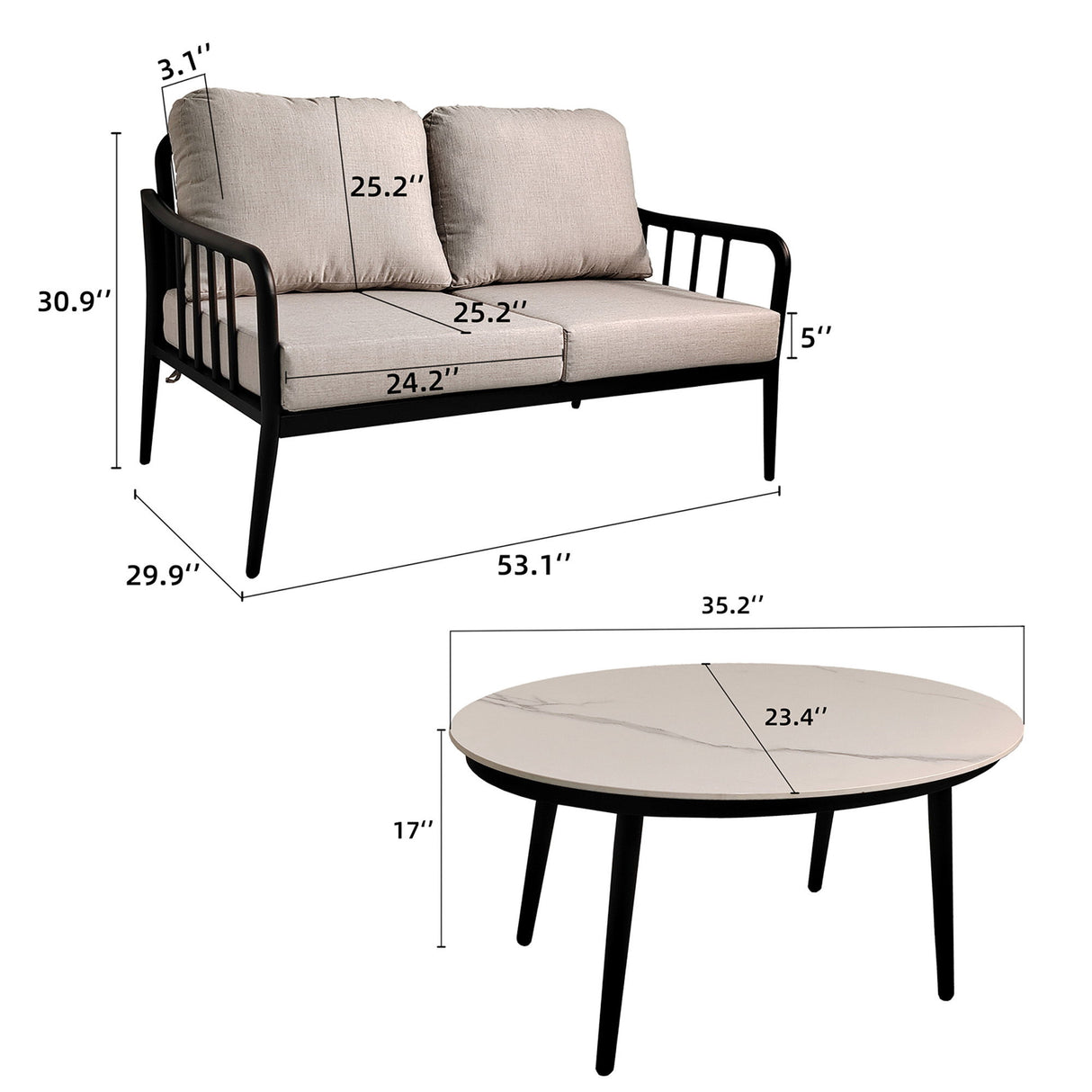 Outdoor Patio Modern Set With Removable Sunbrella Cushions And Table
